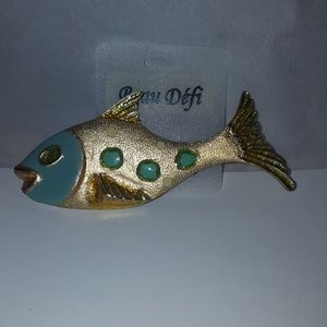 6pc wholesale Aqua and gold gold dusted fish brooch vintage new